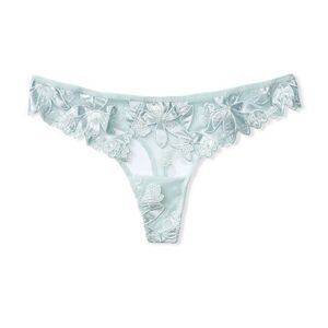 NWT Victoria's Secret Very Sexy Thong Floral Embroidered Sz XL Aqua Crystal Blue